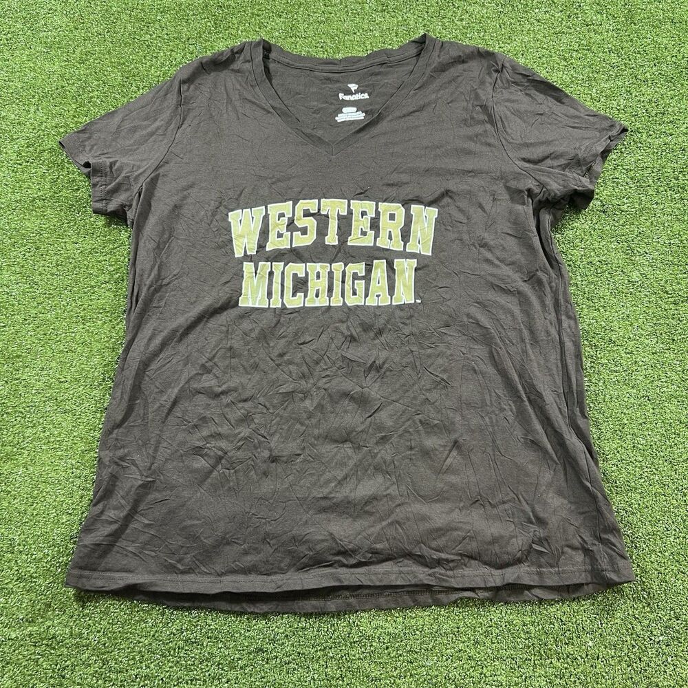 Western Michigan Broncos Fanatics Women's XL Black V-Neck T-Shirt NWOT